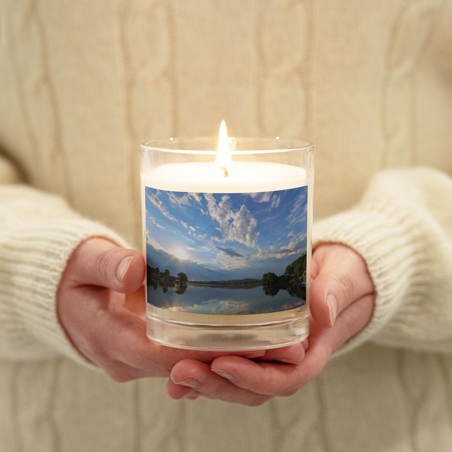 Leicester, MA Stiles Reservoir by Phillip Olivo Glass soy wax candle