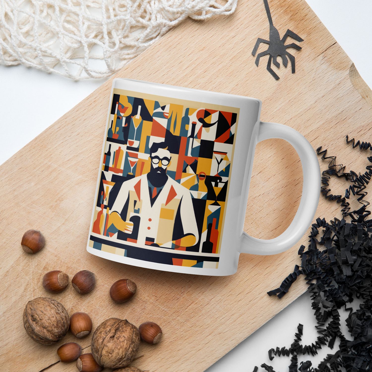 Abstract Bartender White glossy mug