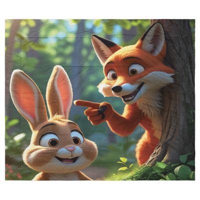 Fox and Rabbit Road Trip Fantasy Comforter