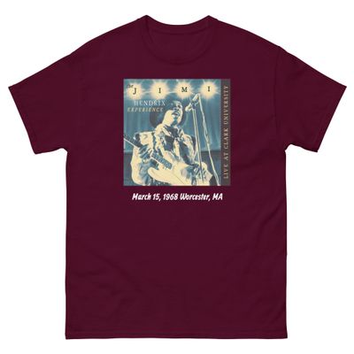 Jimi Hendrix at Clark Worcester MA 02 Unisex classic tee