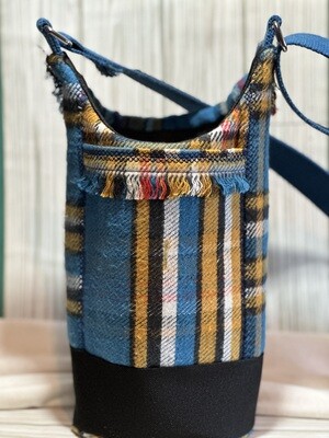 Blue and Gold Plaid H2O 2Go Sling, Upcycled, Adjustable Strap