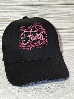 Pink on Black "Faith" Embroidered Cap