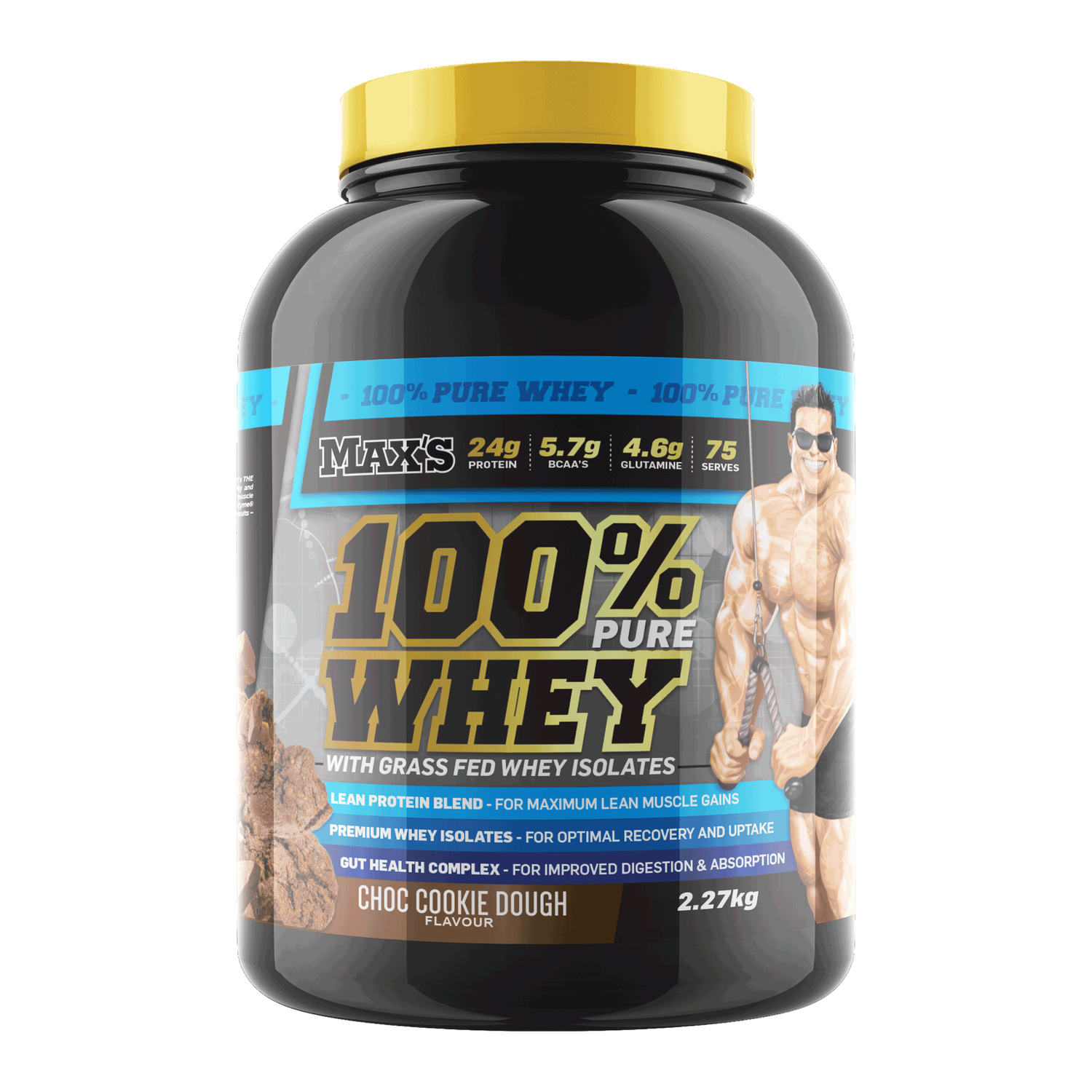 MAXS 100% Whey, Flavours: Choc Cookie Dough, Size: 2.27KG