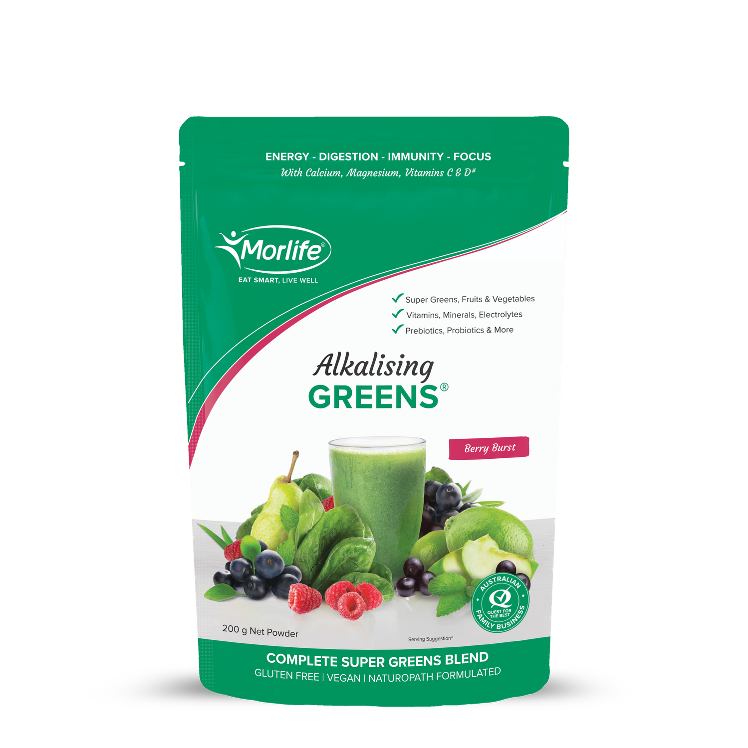 Morlife Alkalising Greens, Flavours: Berry Burst, Size: 200G