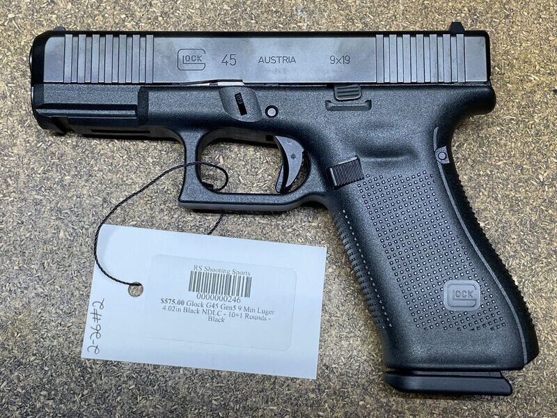 Glock G45 Gen5 9 Mm Luger 4.02in Black NDLC - 10+1 Rounds - Black