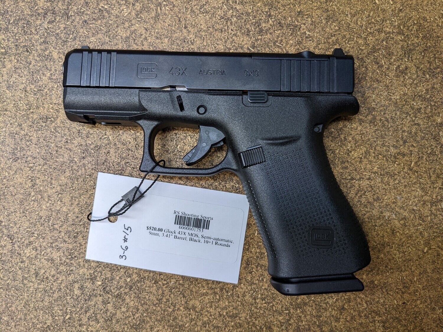 Glock 43X MOS, Semi-automatic, 9mm, 3.41" Barrel, Black, 10+1 Rounds