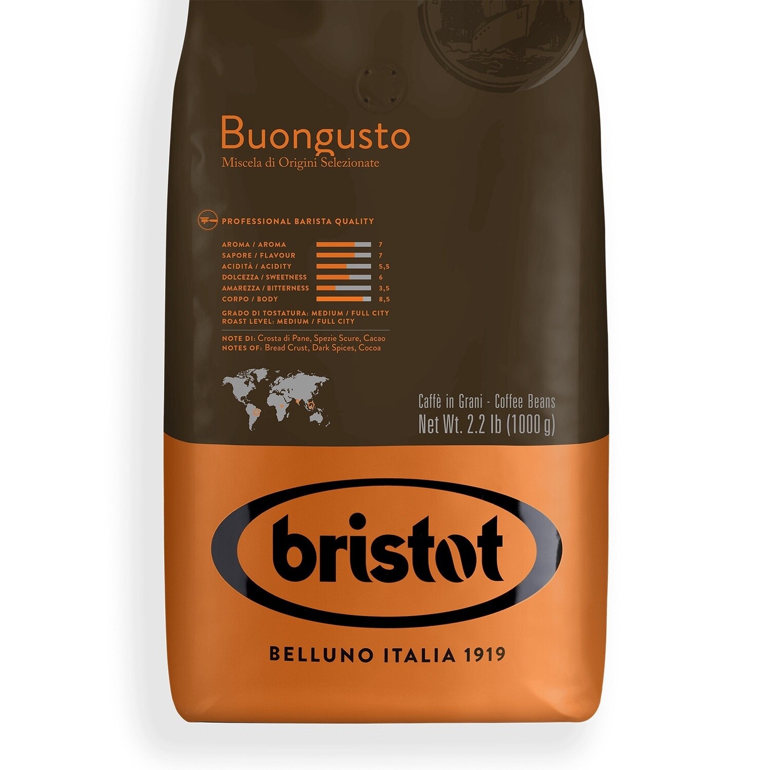 Bristot Buongusto 1 kg 2.2 lbs Whole Bean Coffee
