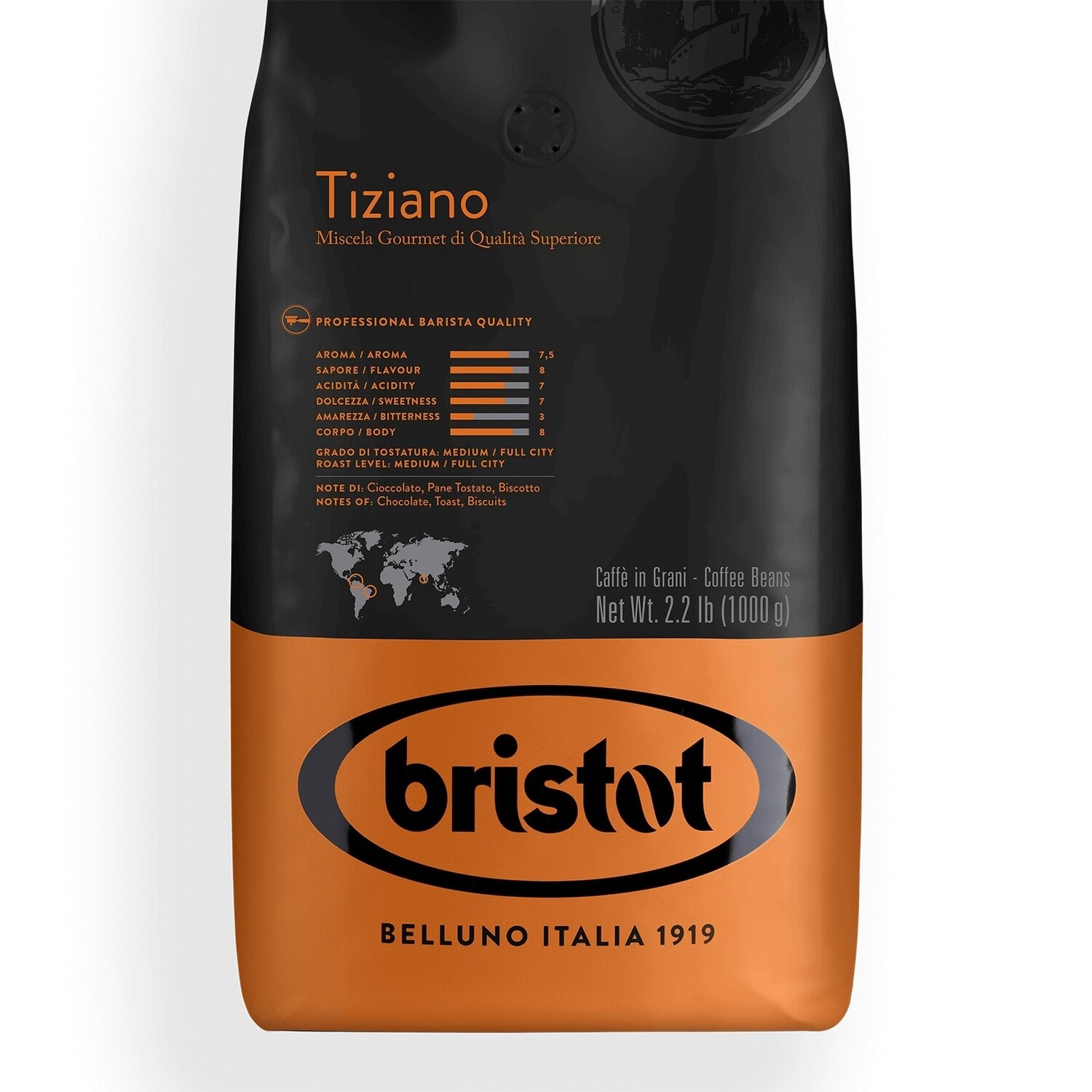 Bristot Tiziano 1 kg 2.2 lbs Whole Bean Coffee