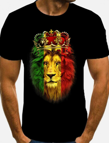Black shirt with colorful lion head