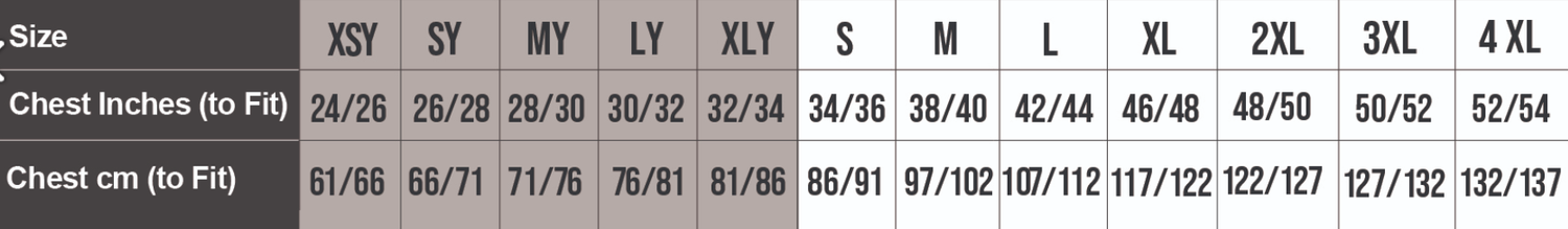 SIZE CHARTS ELITE TEAMWEAR