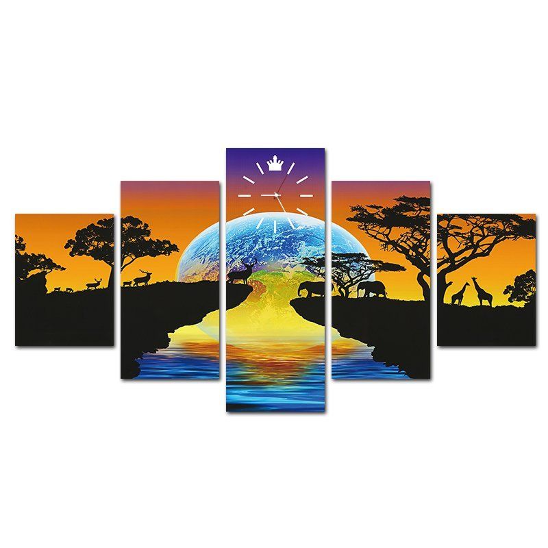 5-Piece African Safari Sunset Wall Art