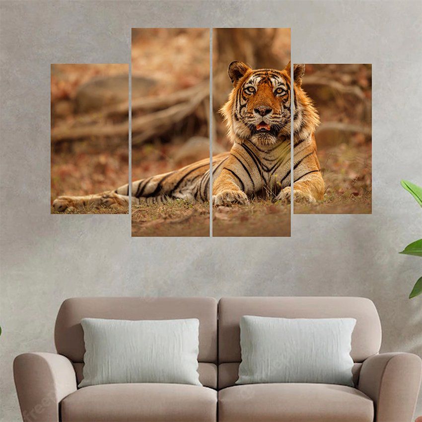 4 Panel Canvas Print and Framed Wall Art of A Bengal Tiger