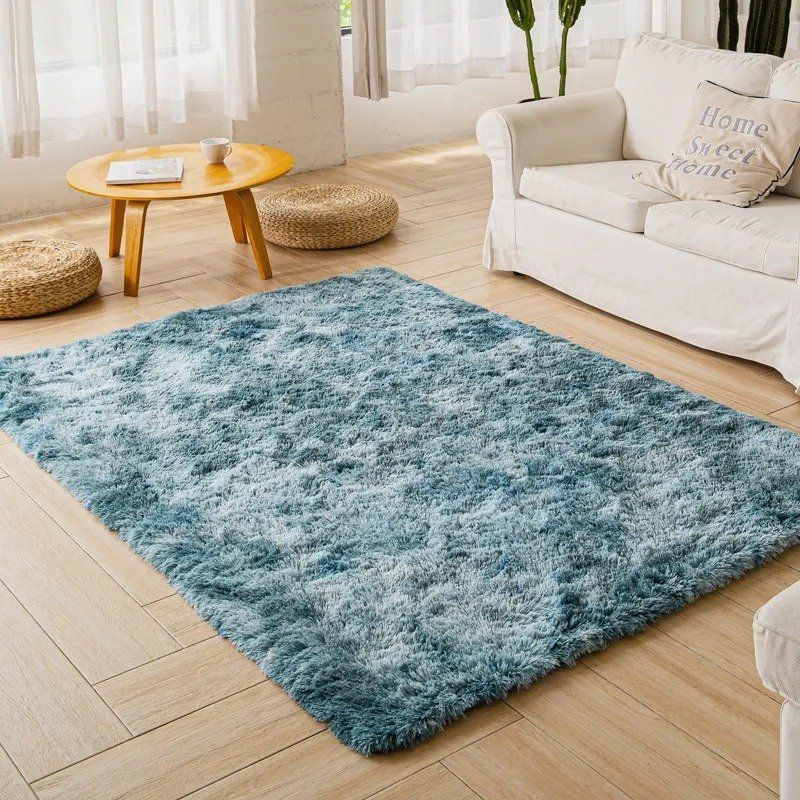 Dark Blue Fluffy Area Carpet