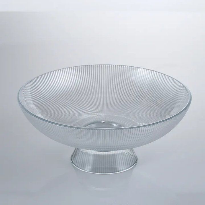 Elegant Ribbed Glass Fruit Bowl – Pedestal Design