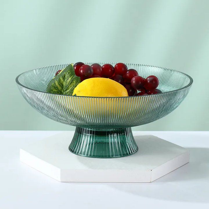 Elegant Ribbed Glass Fruit Bowl – Pedestal Design