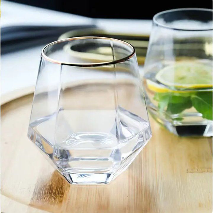 6pcs Modern Geometric Whiskey Glass Set – Elegant Faceted Tumblers
