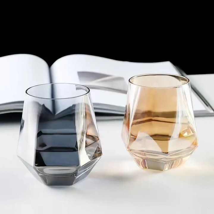 6pcs Modern Geometric Whiskey Glass Set – Elegant Faceted Tumblers