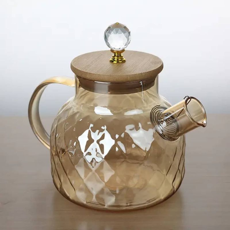 Elegant Glass Teapot with Wooden Lid &amp;amp; Crystal Knob – Stylish &amp;amp; Heat-Resistant