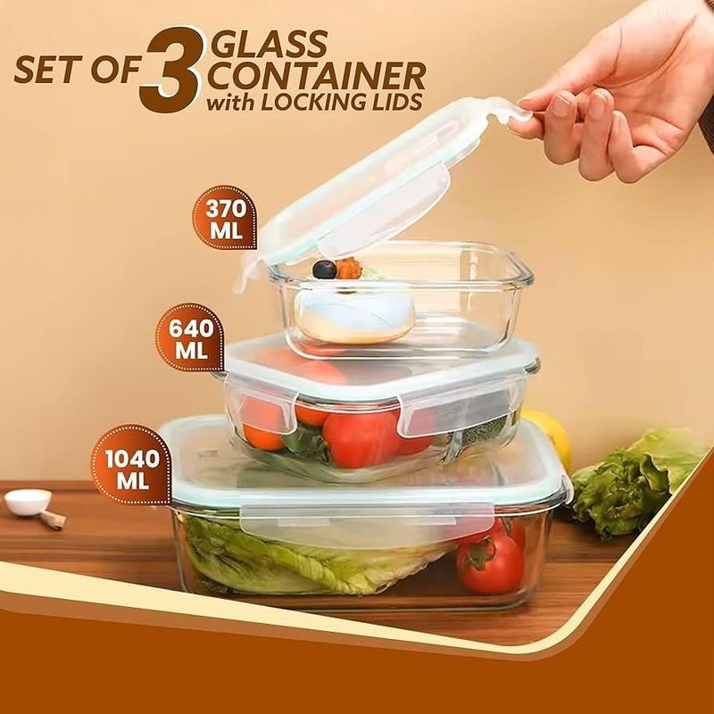 3 Piece Glass Container with A Lid