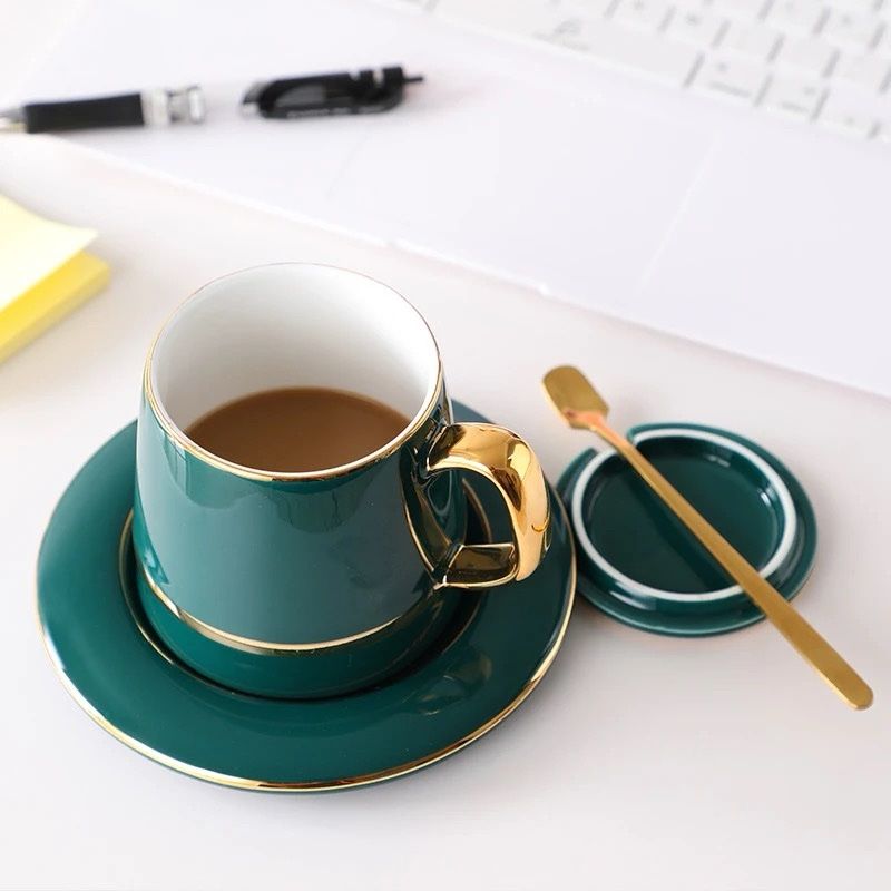 Luxe Gold-Trimmed Ceramic Coffee Set