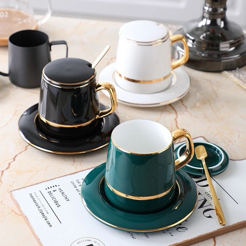 Luxe Gold-Trimmed Ceramic Coffee Set