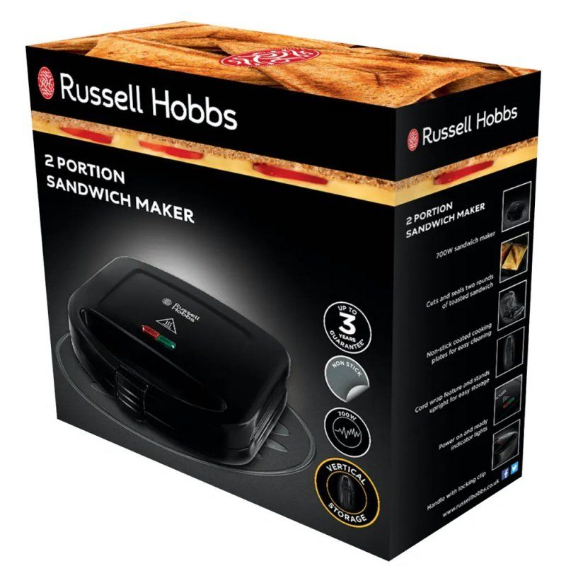 Russell Hobbs Classics 2-Portion Black Sandwich Maker: Quick, Easy, and Delicious!
