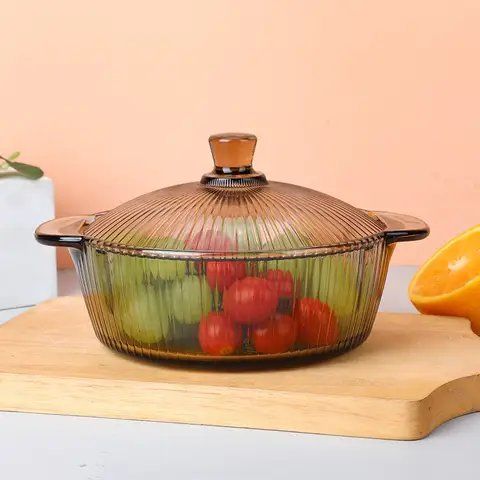 Amber Elegance Glass Fusion Mixing Bowl with Lid