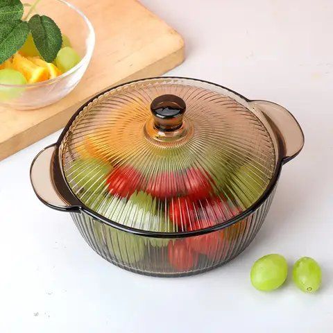 Amber Elegance Glass Fusion Mixing Bowl with Lid