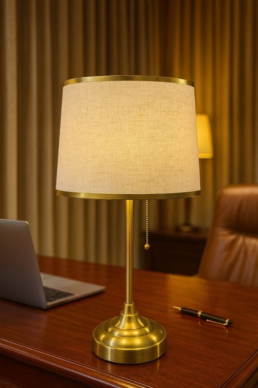 Italian-Inspired Gold Bedside Table Lamp with Cream Linen Shade
