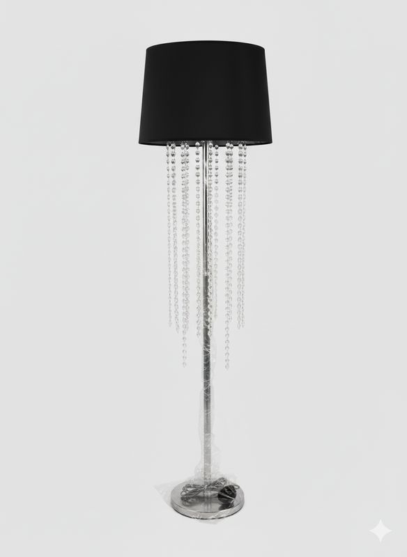 Elegant Crystal Draped Floor Lamp with Black Shade