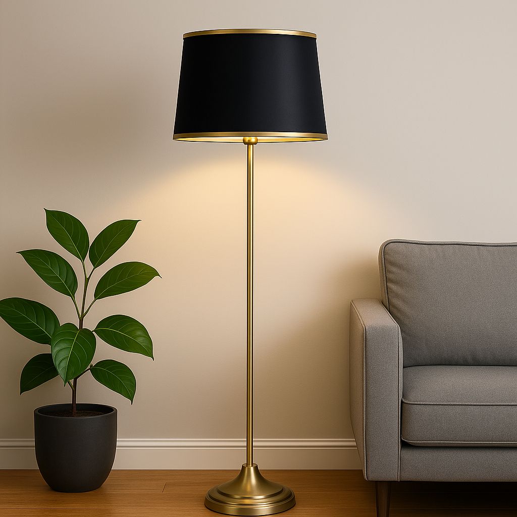 Modern Gold Finish Standard Lamp with Black Shade