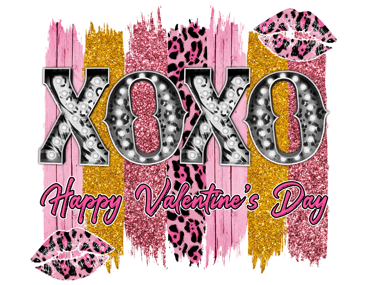 XO XO Happy Valentines Day With Pink Leopard Lips