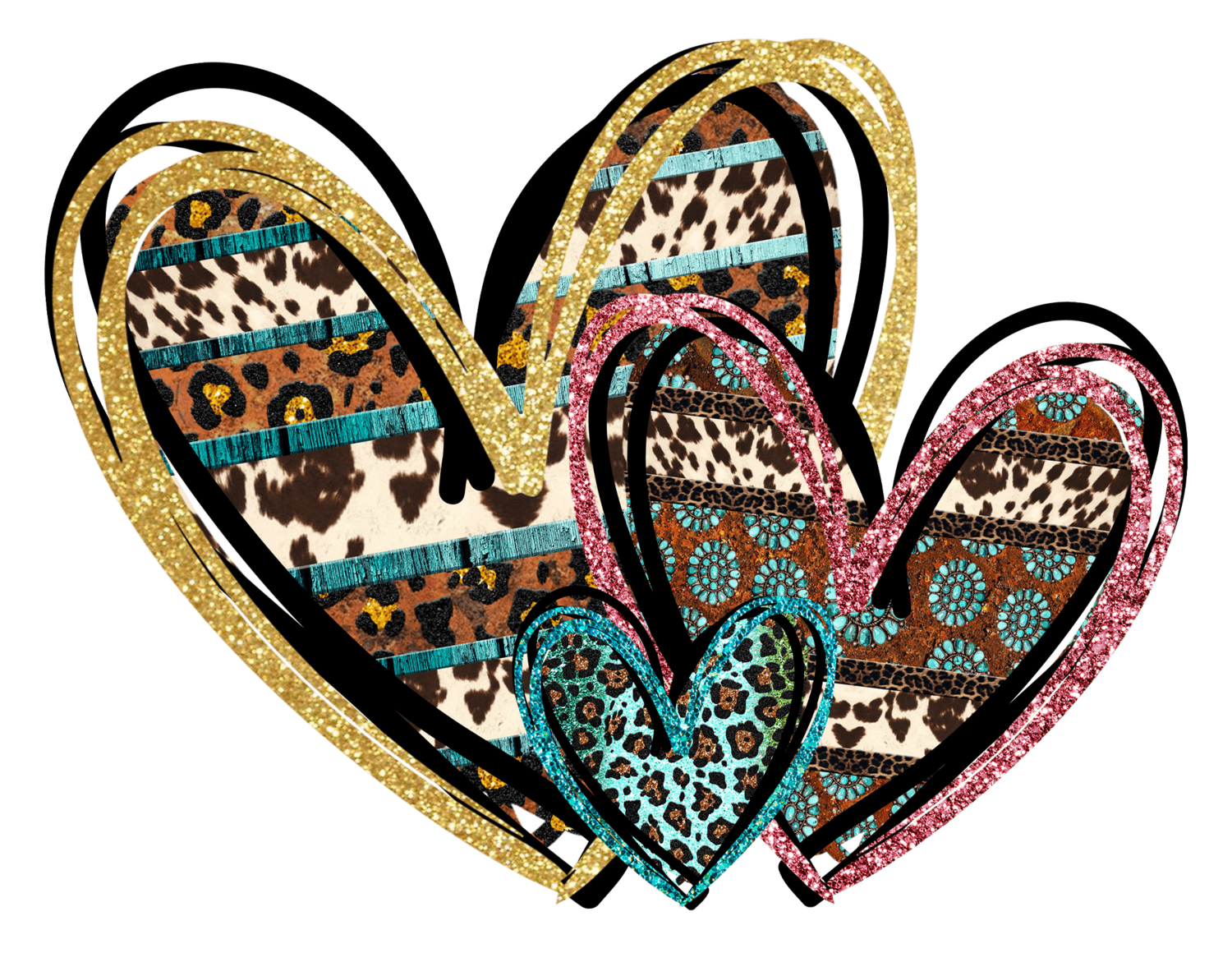 Leopard print triple hearts