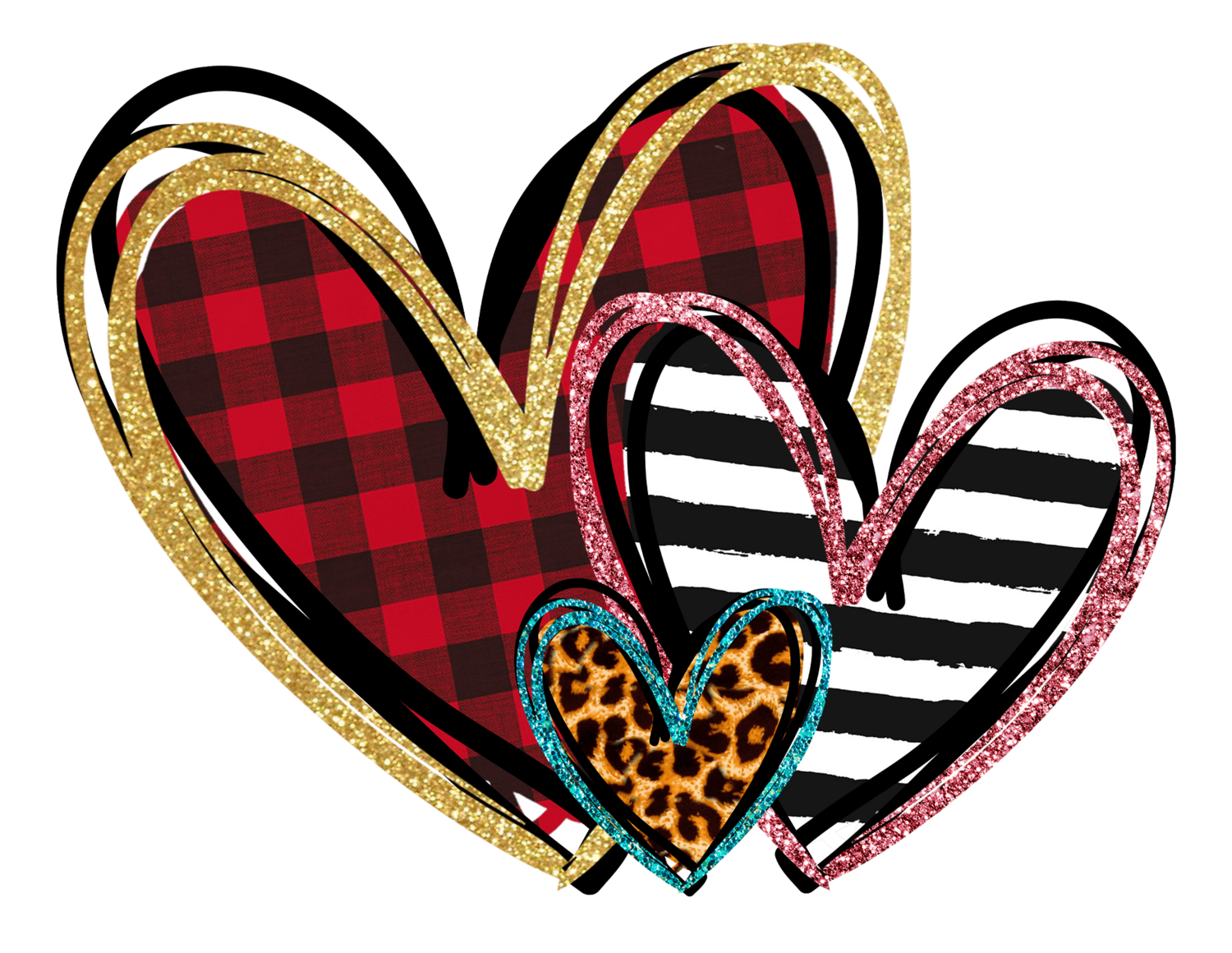 Stripes, Buffalo Print and Leopard hearts