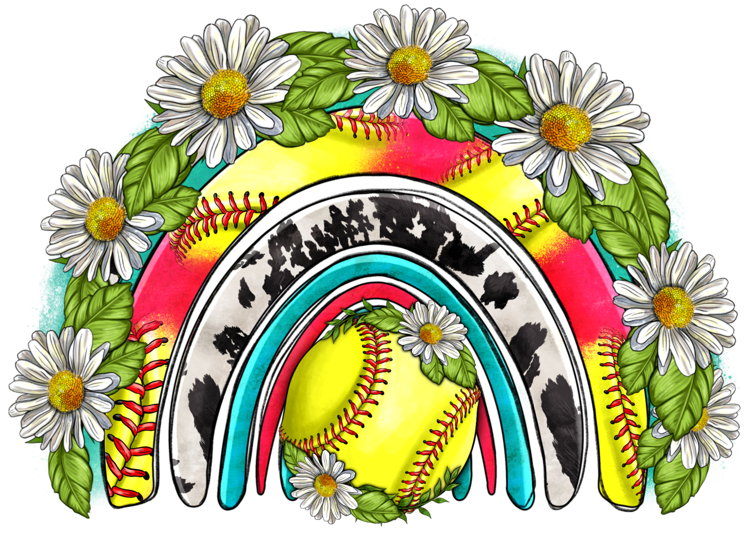 Floral softball Cowhide