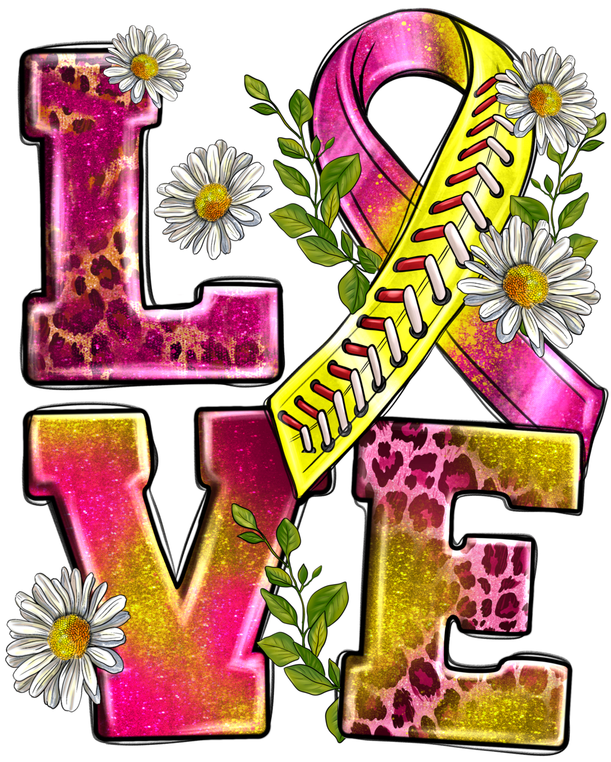 Love softball Breast Cancer Ribbon