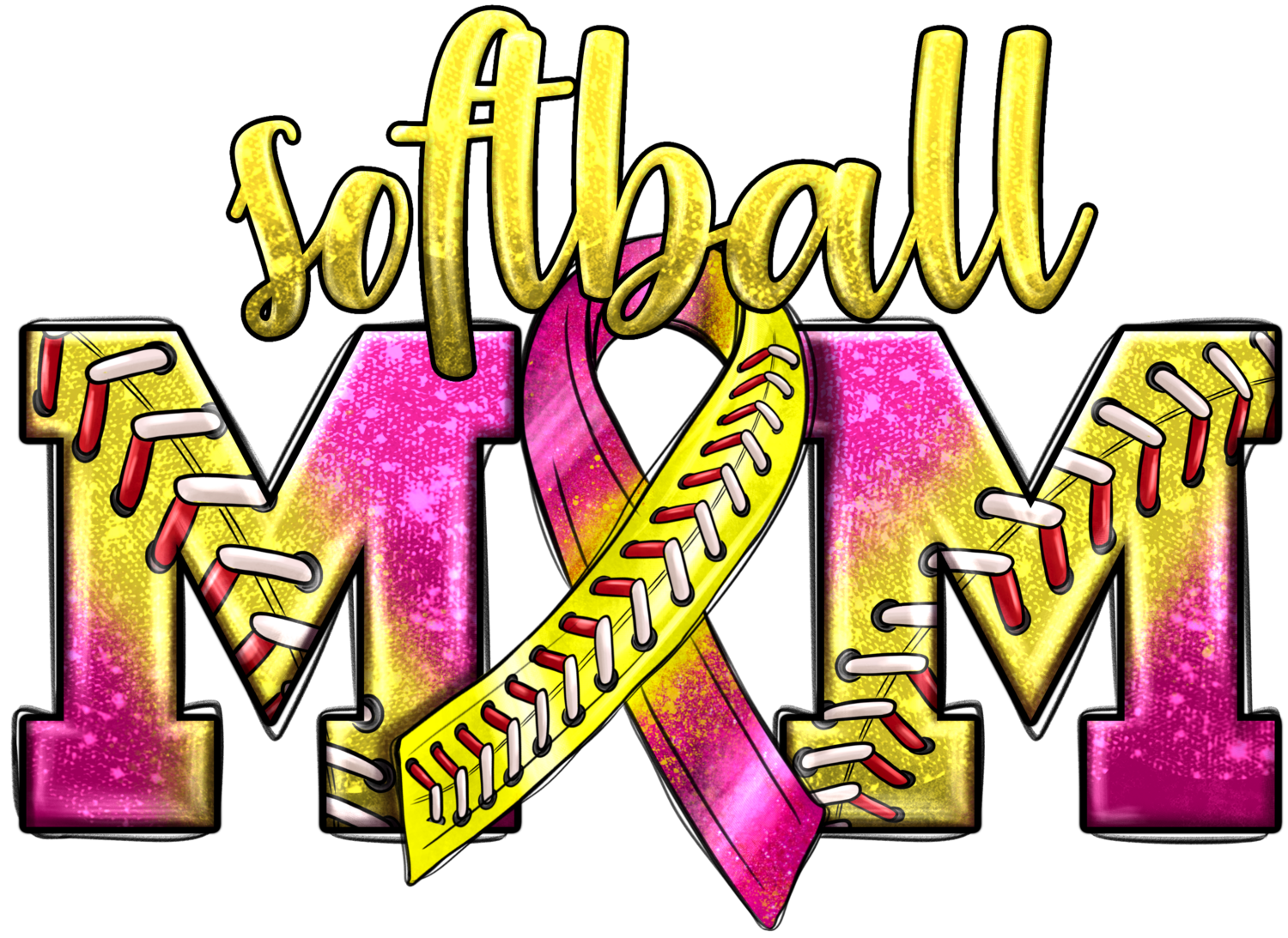 Softball Mom with cancer ribbon