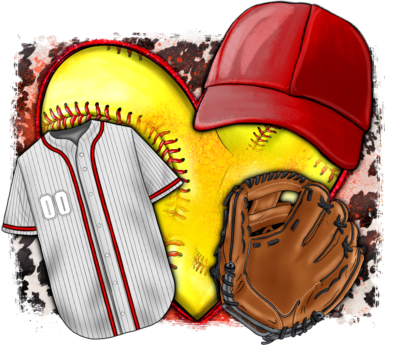 Western Softball Heart Cowhide