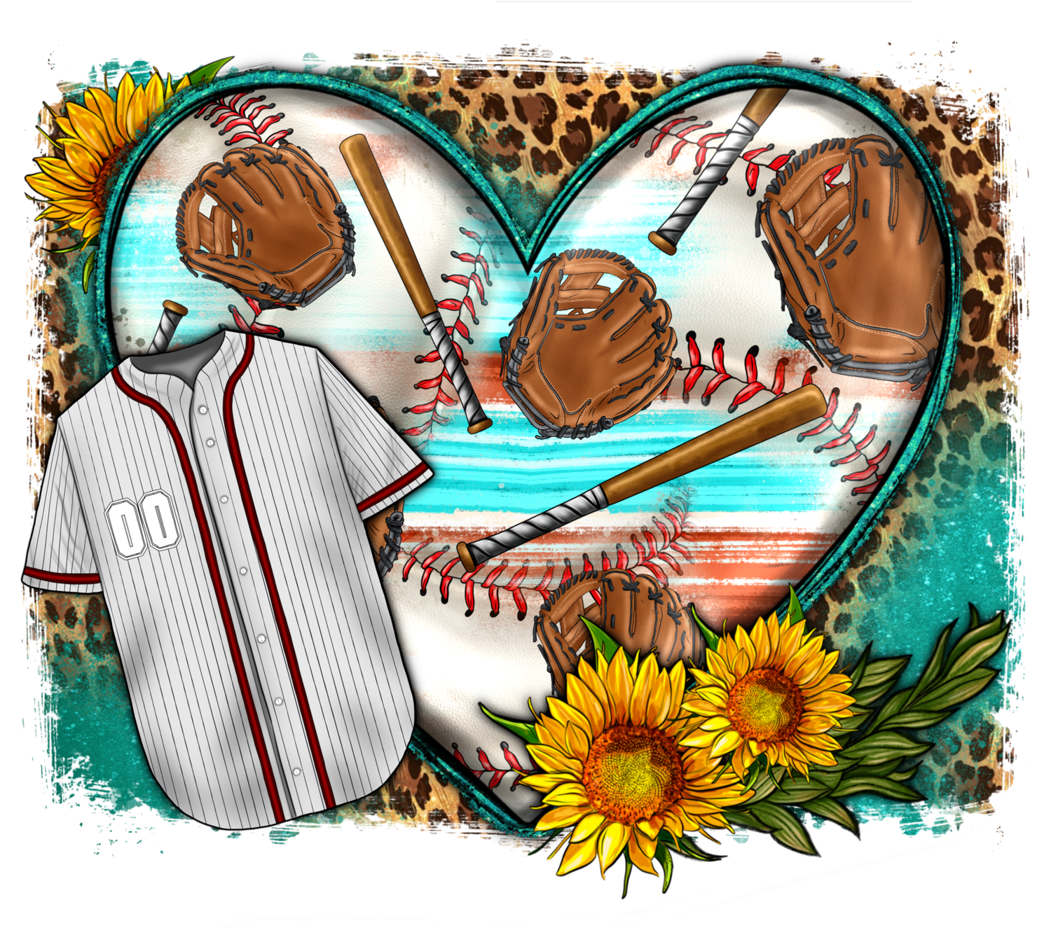 Western Baseball Heart with Leopard Background