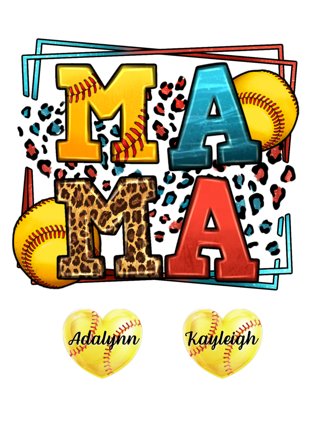 Leopard Softball Mama With optional hearts on sleeve