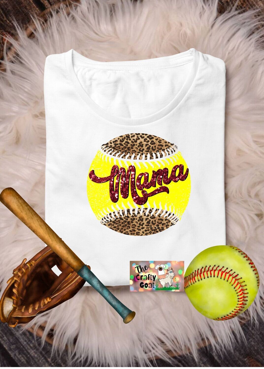 Softball Mama with Glitter letters and leopard