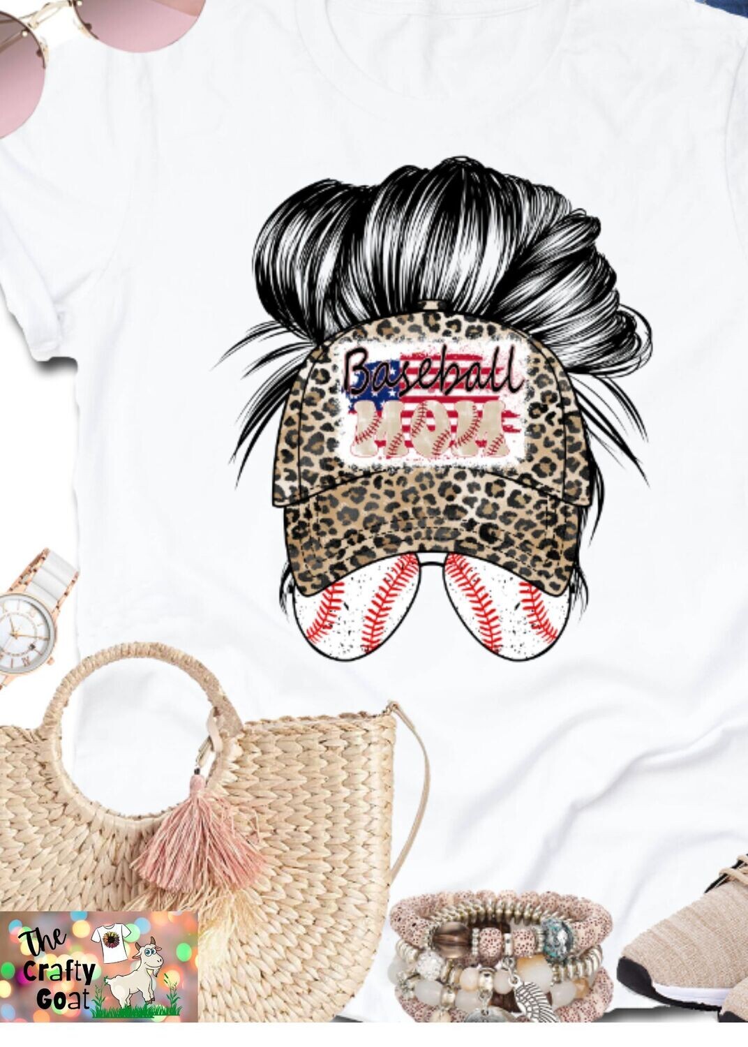 Messy Hair with Leopard hat Baseball Mom