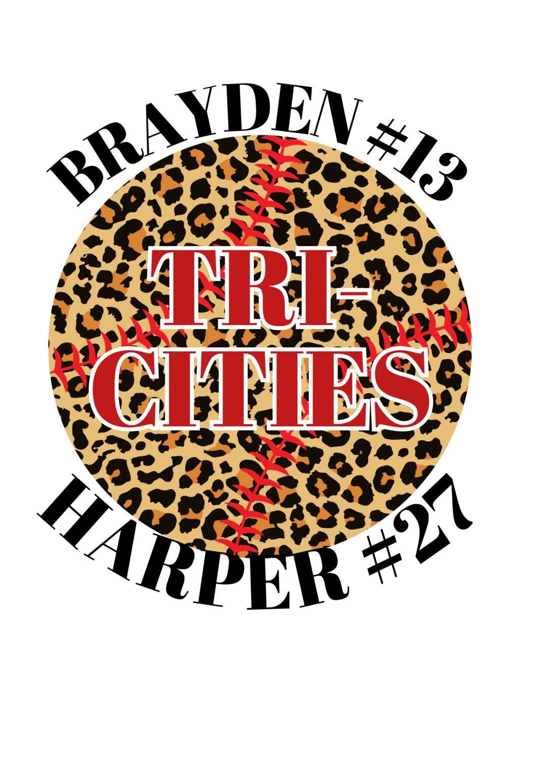 Tri-Cities Leopard Basebal  (Kid names can be changed or taken off as well as the city)