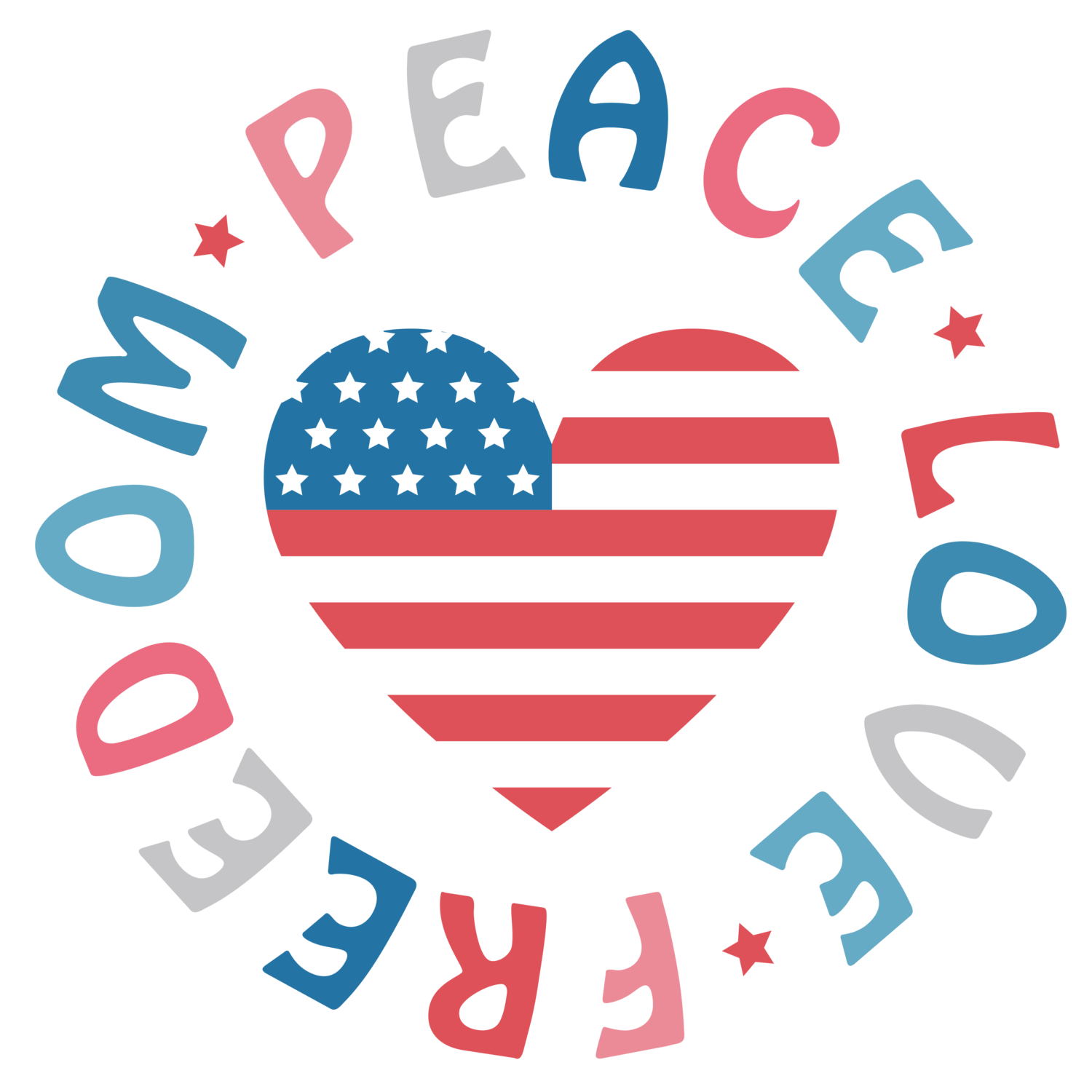 Peace Love Freedom around Heart