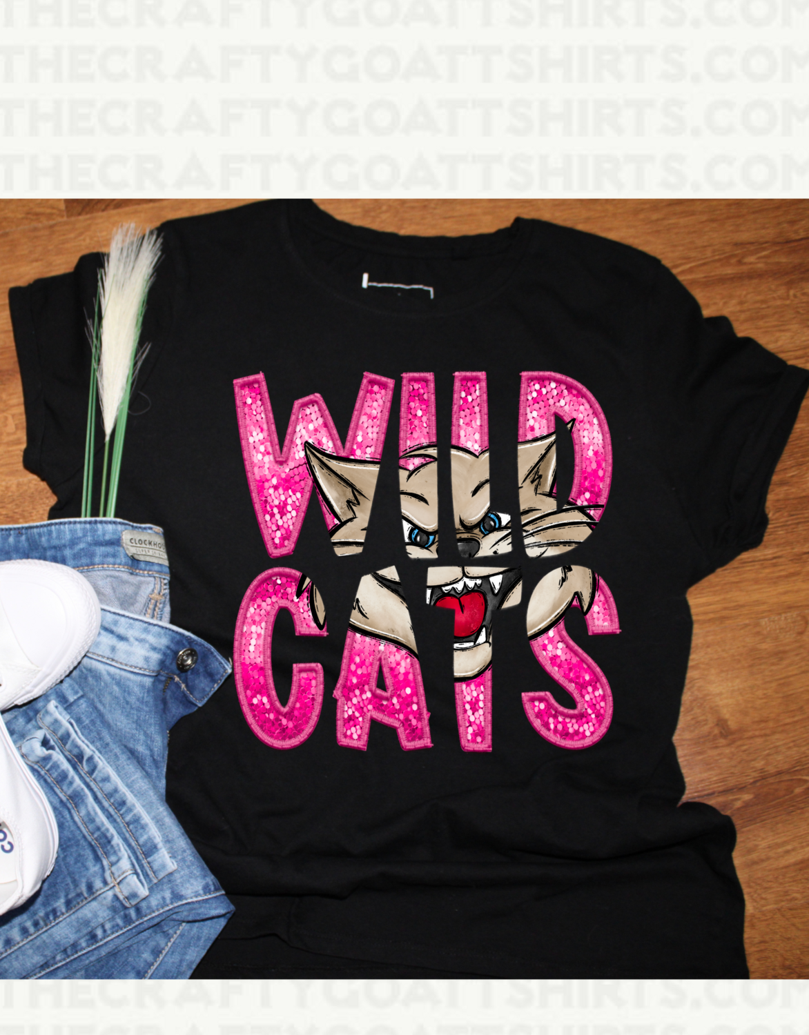 Wildcats Pink Sequin Faux Embroidered