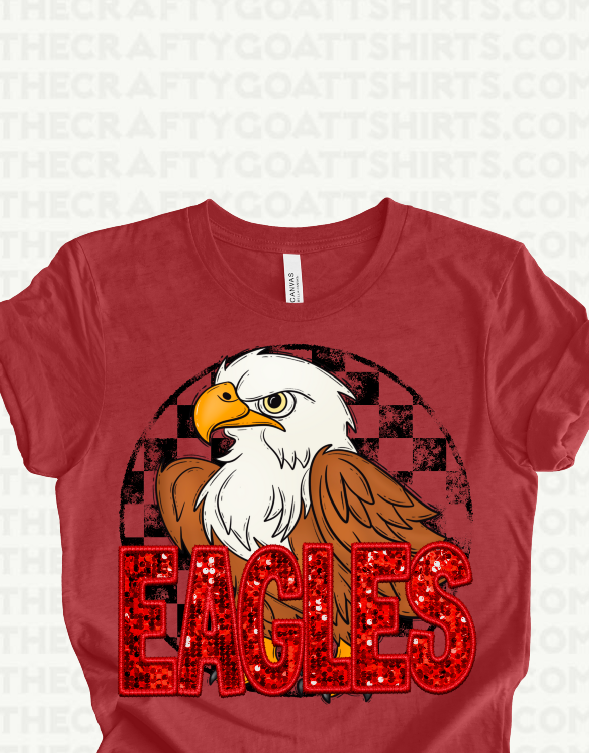 Eagles Faux Embroidery With Checkered Background