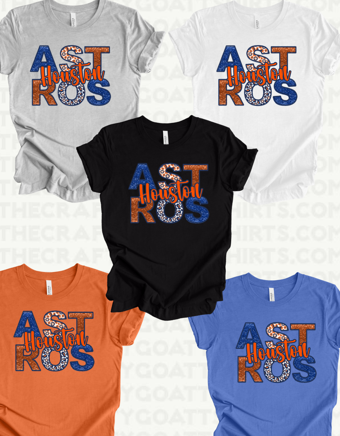 Houton Astros Faux Embroidery Custom Glitter Lettering