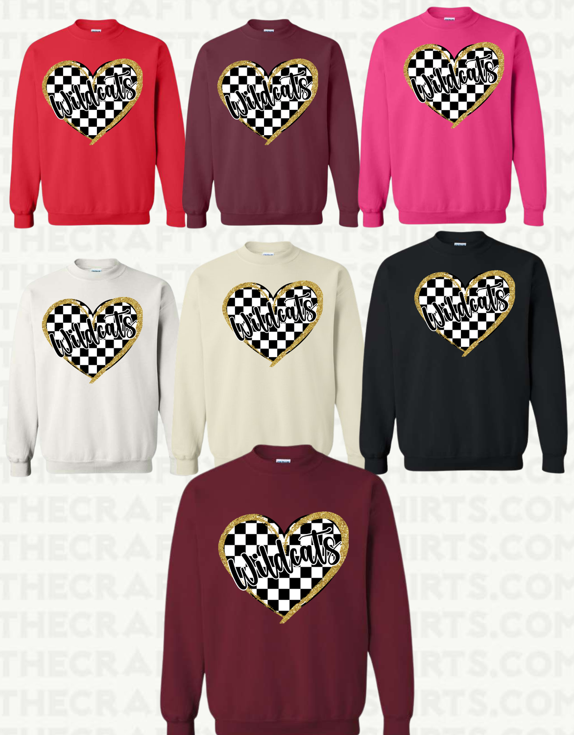 Wildcats Checkered Heart