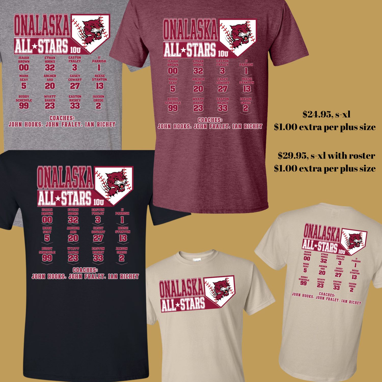 Onalaska All-Stars Baseball 10U, Front only or with back roster