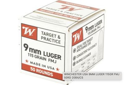 WINCHESTER USA 9MM LUGER 115GR FMJ 50RD